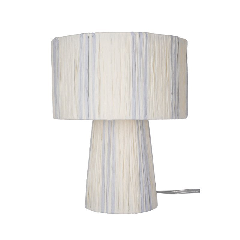 Natural Raffia Accent Lamp with Blue and White Stripes - 10 Inch