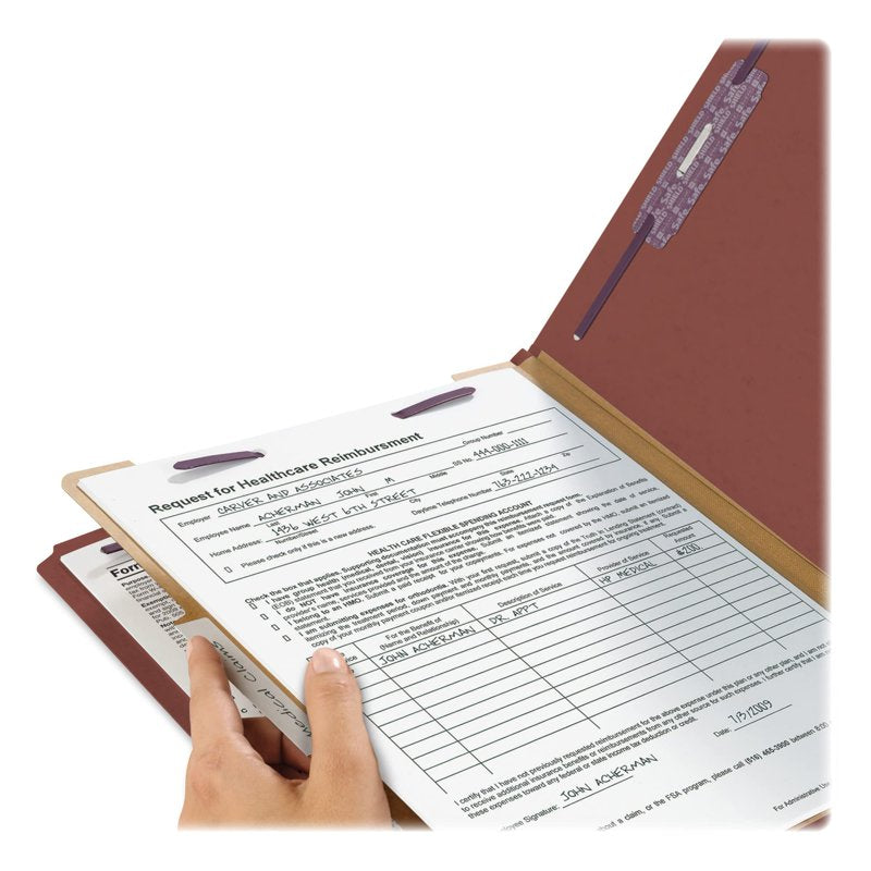 Smead Pressboard Classification Folders Self-Tab Letter Four-Section Red 10/Box