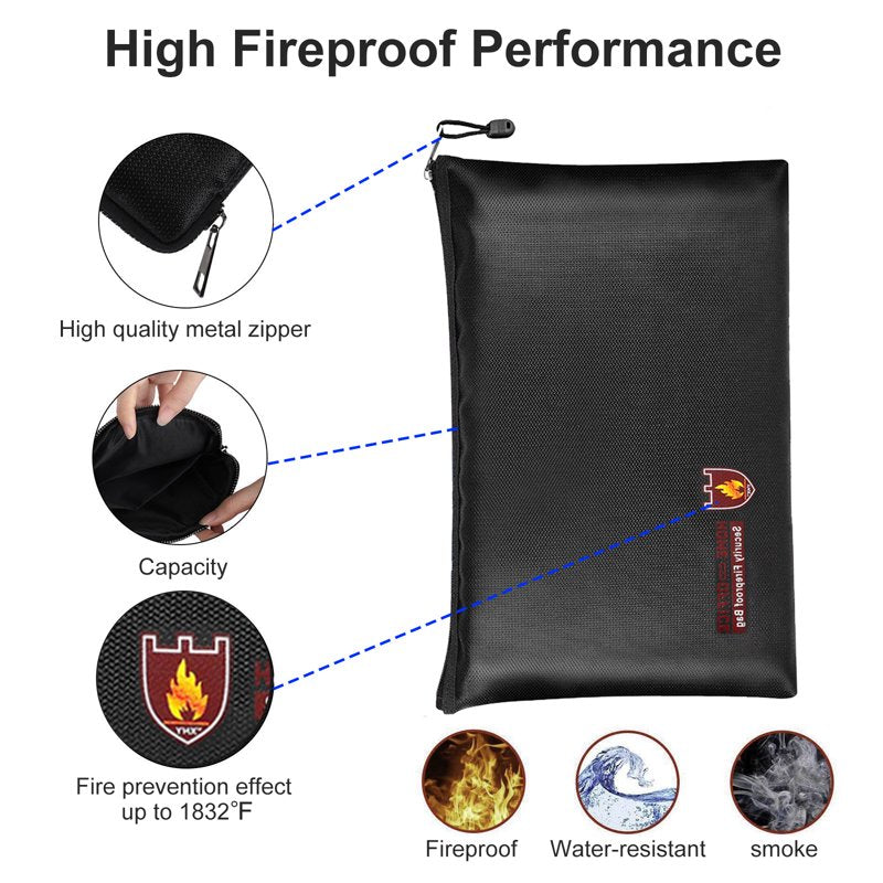 Fireproof Waterproof Document & Money Bag - 10.6 x 6.7 Inch Safe Storage Pouch for Cash, Passports, Jewelry
