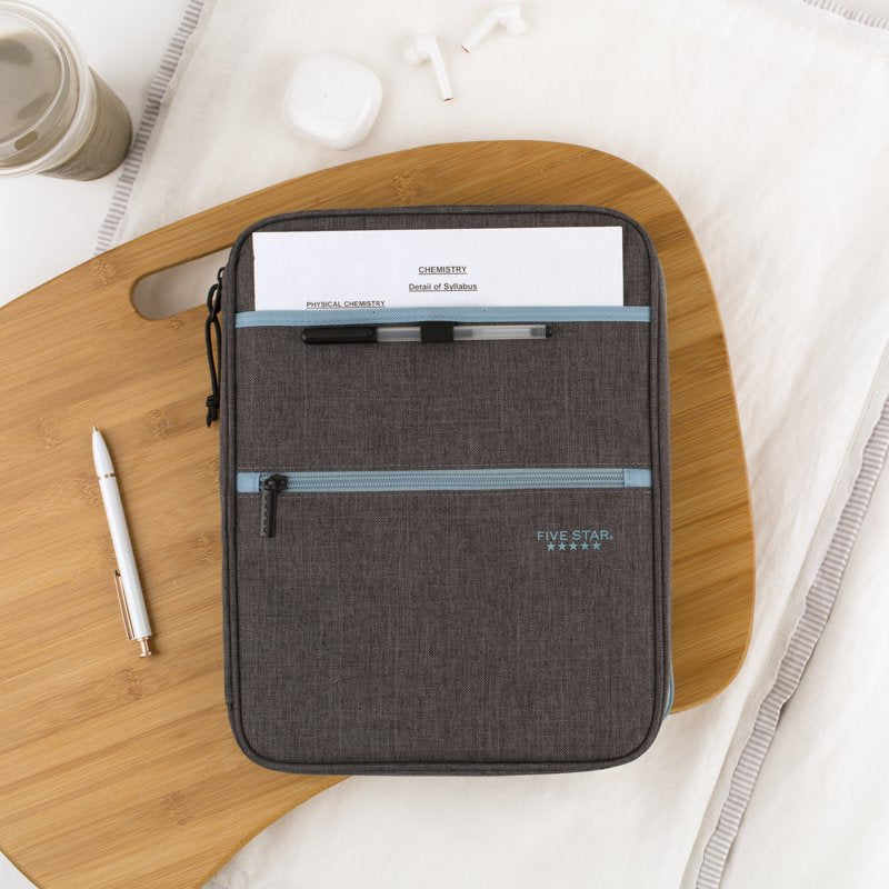 1 Inch Zipper Binder with Internal Pockets and Dividers - Gray/Teal