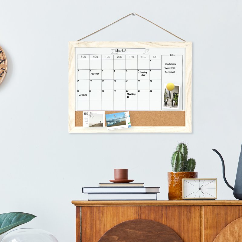 Monthly Whiteboard Calendar & Corkboard Wall Organizer 16x12 Magnetic Dry Erase