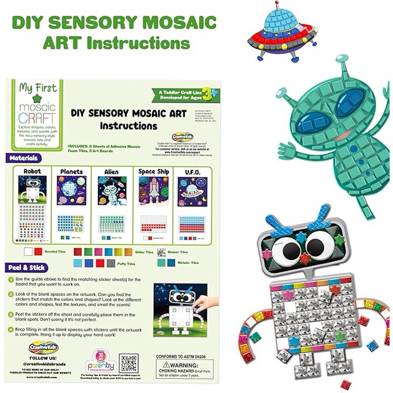 Kids Sensory Sticker Mosaic Craft Kit for Ages 3+ - Over 50 Pieces