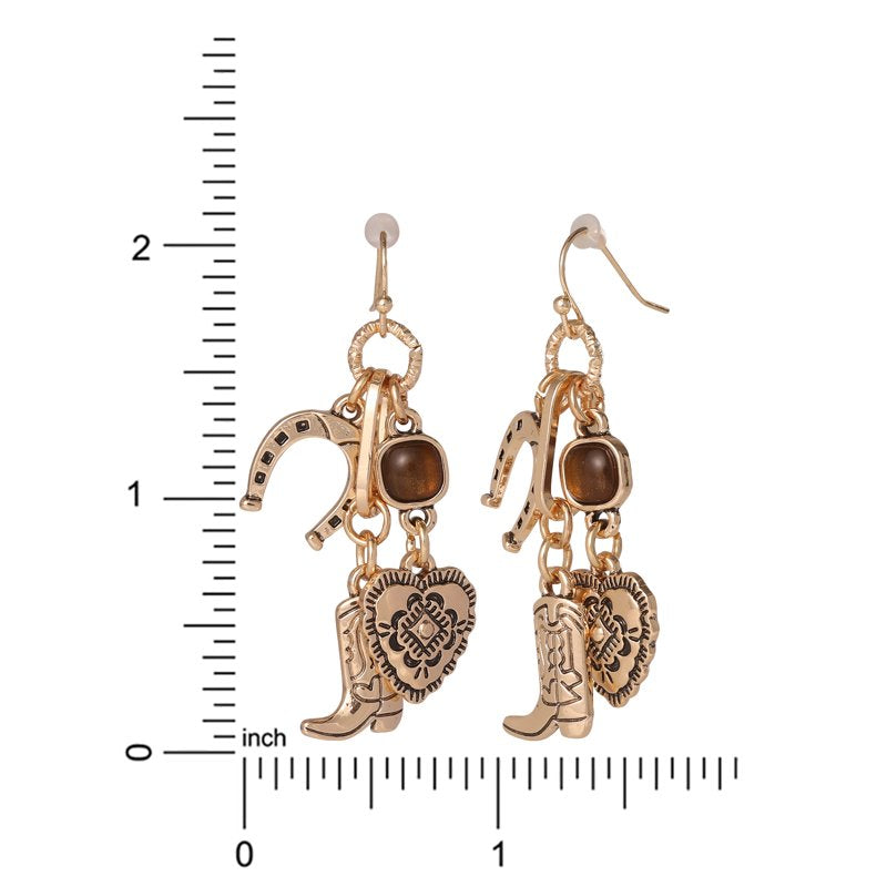 Western Dangle Earrings for Women with Gold-Tone Finish and Stone Accents