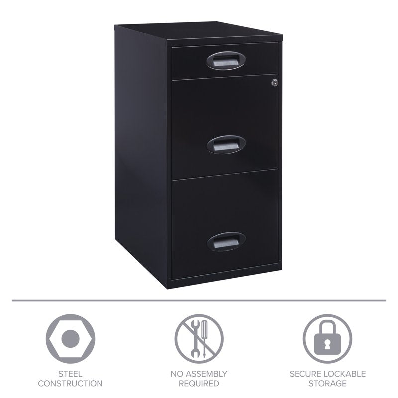 Steel File Cabinet with 3 Drawers for Letter Size Documents Black