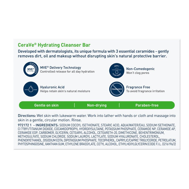 Hydrating Cleansing Bar for Face & Body - 2 Pack, Moisturizing & Gentle