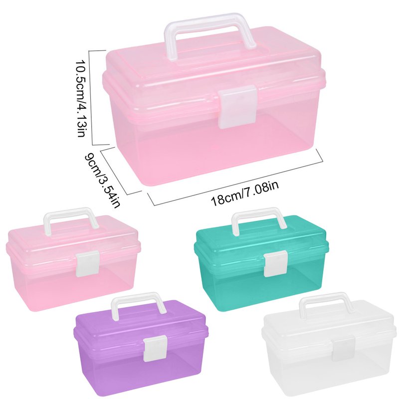 Multipurpose Plastic Art and Craft Storage Container with Removable Tray and Handle, First Aid Box Organizer, Clear and Green