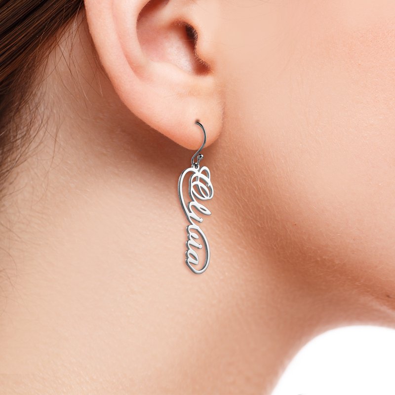 Personalized Silver or Gold Over Silver Infinity Name Earrings - Custom Script Jewelry