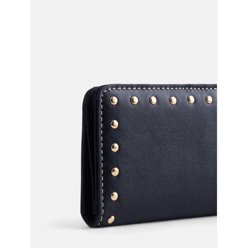 Women's Slim Studded Wallet with Card Slots and Snap Closure