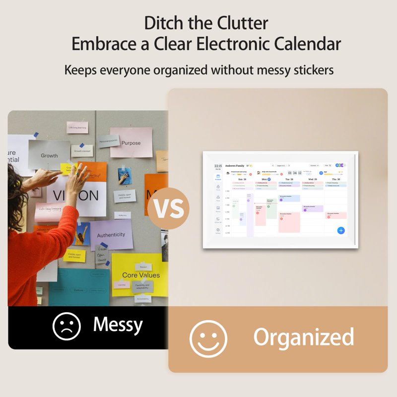 Digital Family Calendar with Touchscreen - Wall & Desk Mount, Chore & Meal Planner