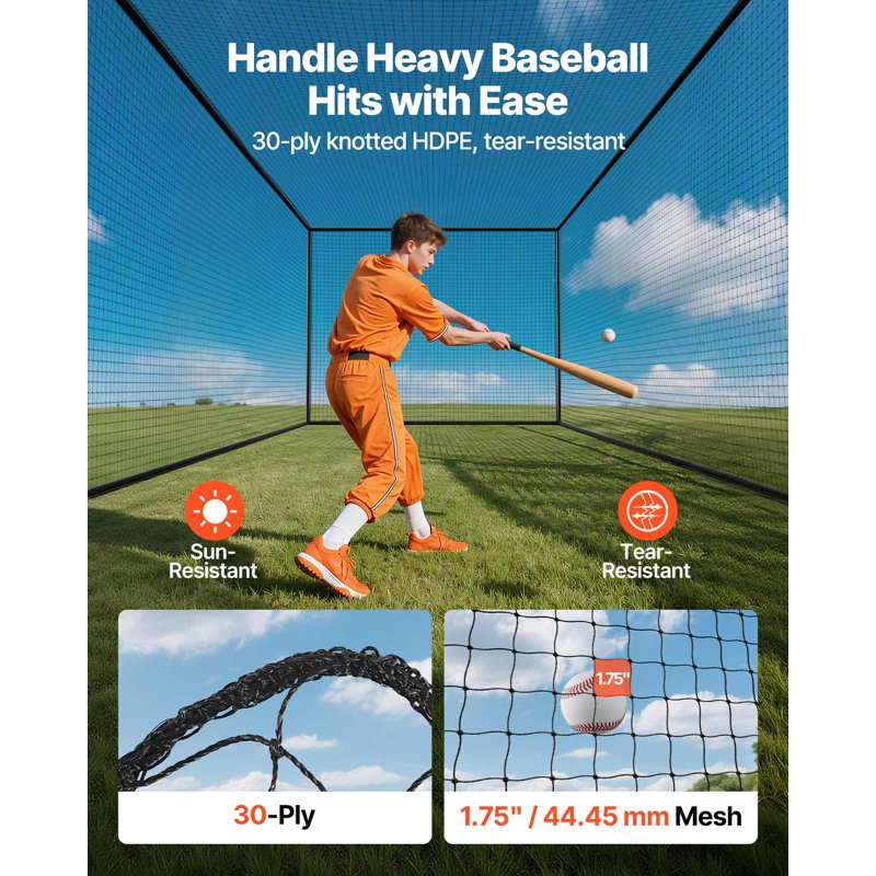 Portable Baseball Batting Cage Net 41.7x12.8ft for Indoor Outdoor Practice