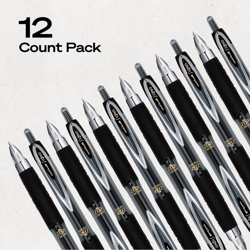 Retractable Gel Pens with Micro 0.5mm Fine Tip - Black Ink, 12-Count Pack