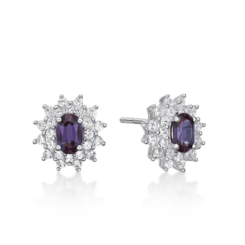 Sterling Silver Alexandrite & White Sapphire Earrings - Hypoallergenic Gift Jewelry