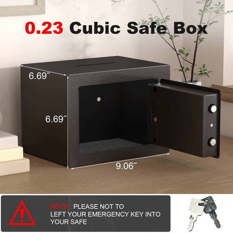 Small Digital Safe with Key & Code Lock - Wall Mount for Money Jewelry