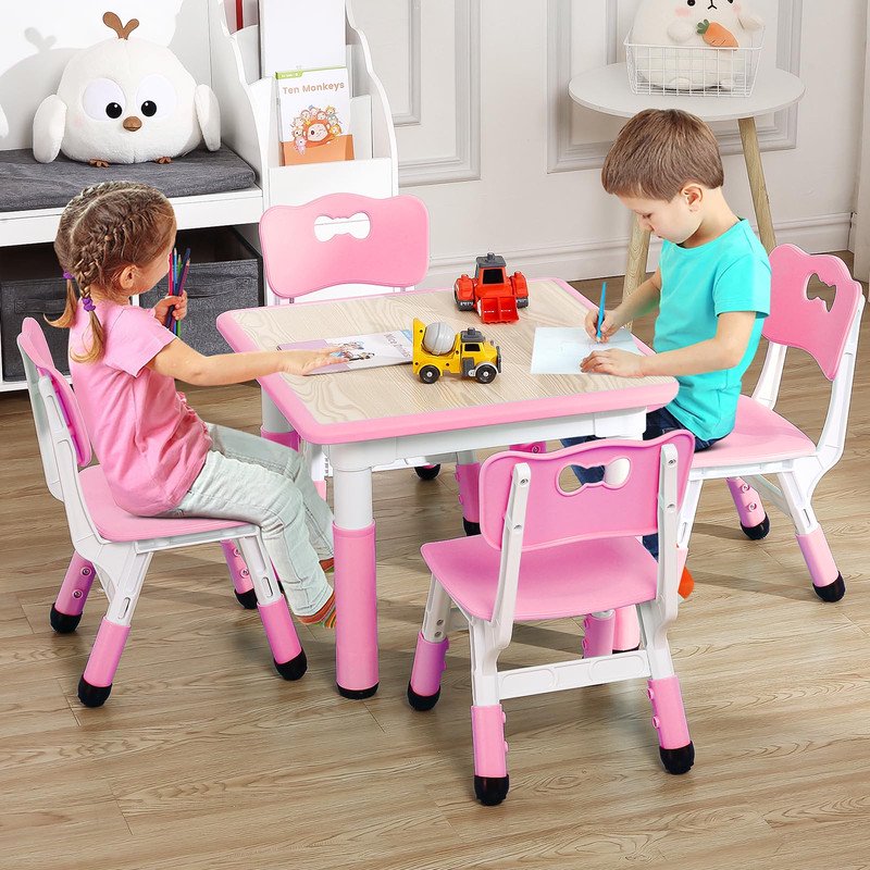 Kids Adjustable Activity Table and Chair Set with Graffiti Desktop for Ages 2-10