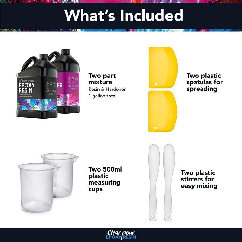 Clear Pour Epoxy Resin Kit - 1 Gallon, 2 Pieces Clear Adhesive for Tables & Countertops