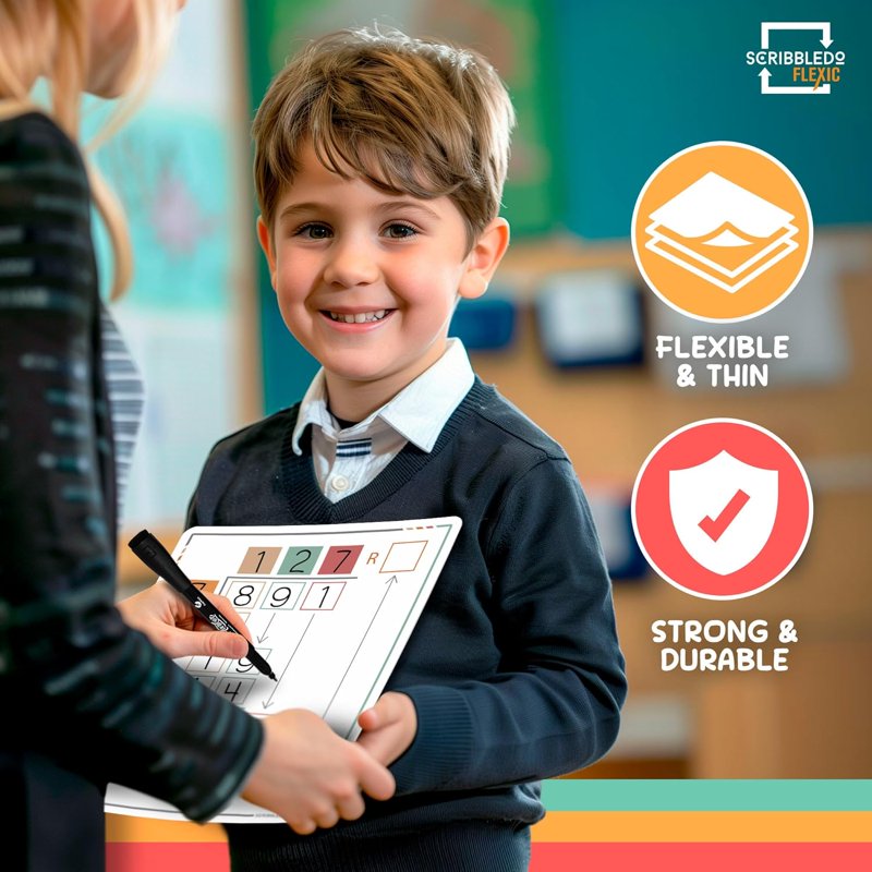 Math Practice Dry Erase Sheets - Double-Sided Whiteboard for Division Learning, 9x12 Inches, 10-Pack