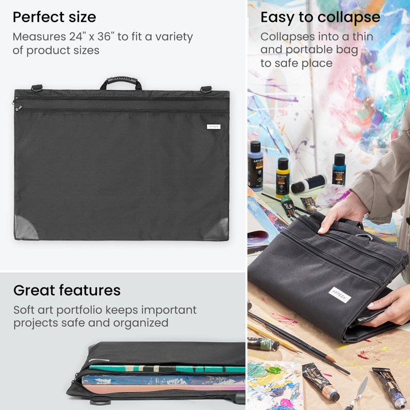 24x36 Inch Art Portfolio Case for Artists, Lightweight Black Storage Bag