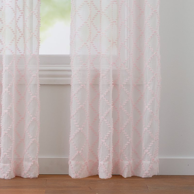 Pink Sheer Window Curtain Panel with Diamond Clip Pattern, 38 x 95 Inches
