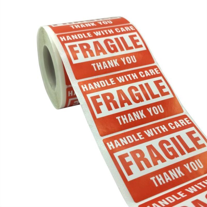 Fragile Handle With Care Stickers - Red 2x3 Inch Labels, 500 Per Roll