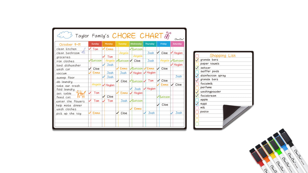 Magnetic Dry Erase Chore Chart Set with Markers — Household Organizer