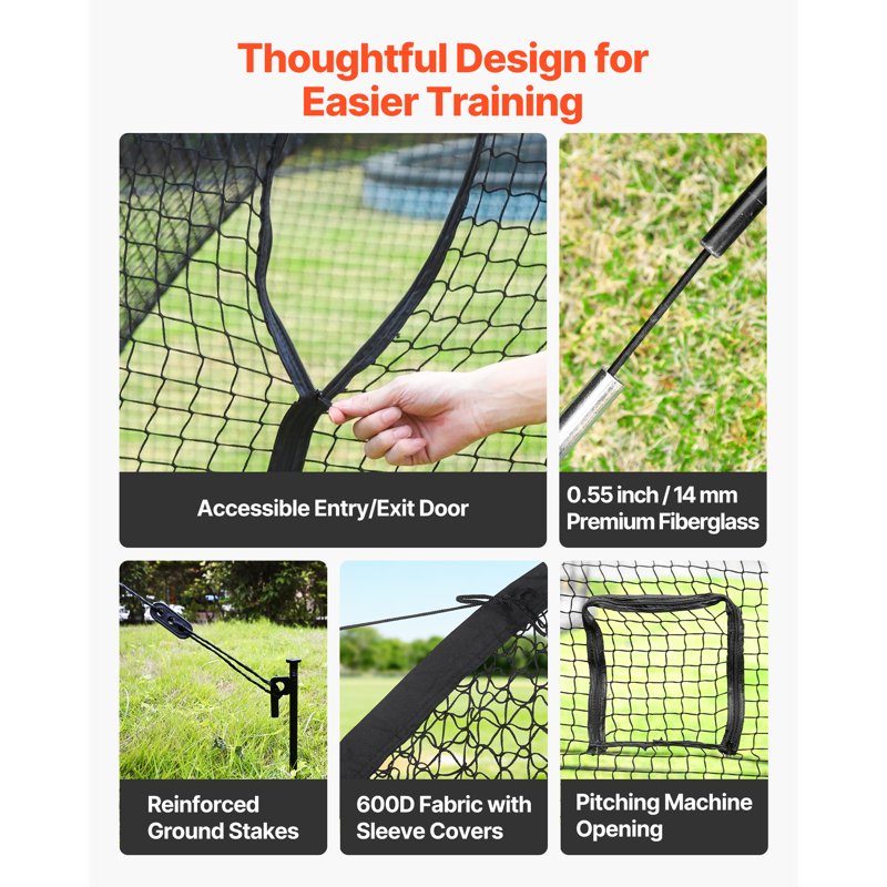 Portable Baseball Batting Cage 40ft x 12ft Freestanding Net for Indoor Outdoor Training