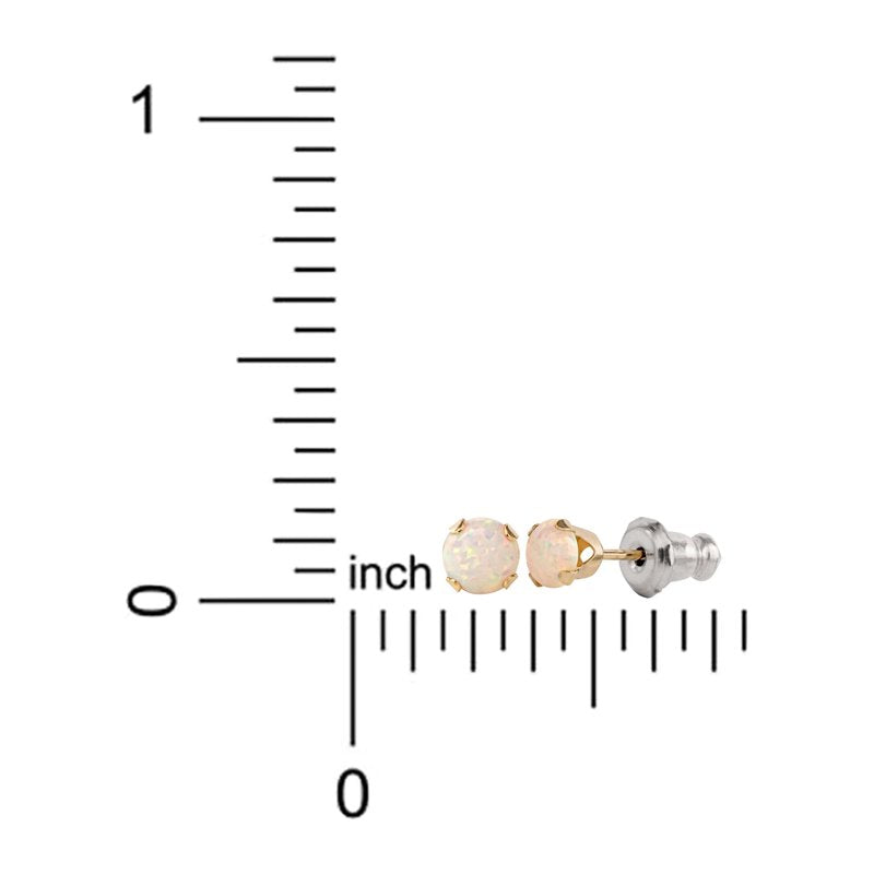Women's Girl’s 14K Yellow Gold White Opal Stud Earrings - Elegant Jewelry