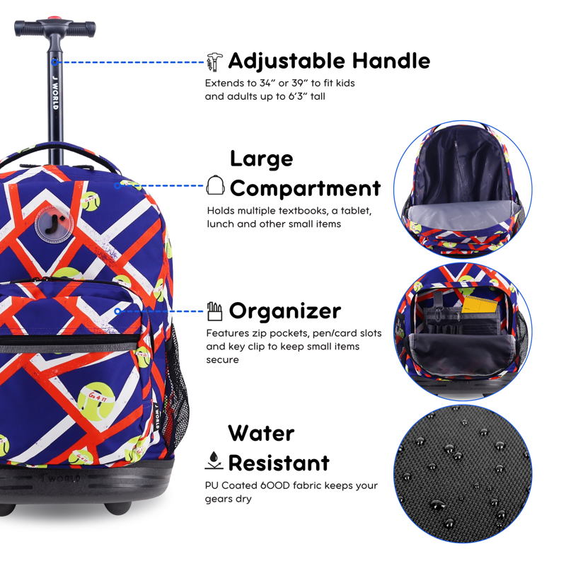 Kids and Adults 18-Inch Rolling Backpack for School and Travel - Multiple Colors