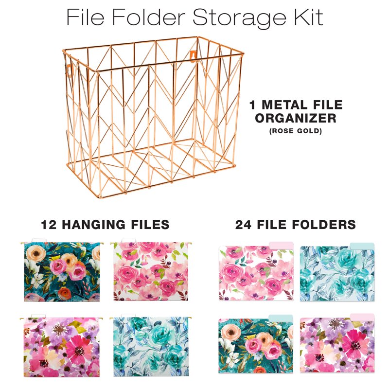 Deluxe Hanging File Folder Kit with Metal Basket - Office & Home Organization