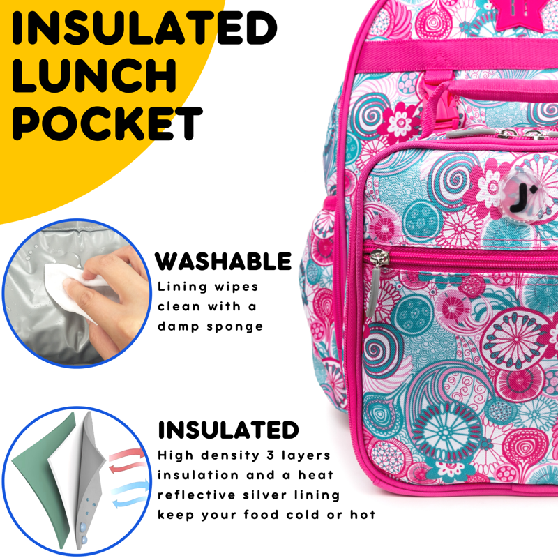 Kids Backpack & Lunchbox Set with Padded Straps & Organizer - Blue Raspberry