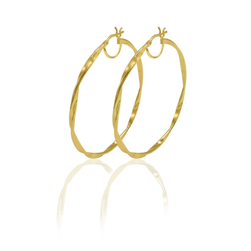 14K Gold Plated Sterling Silver Hoop Earrings with Twist Design - Adults
