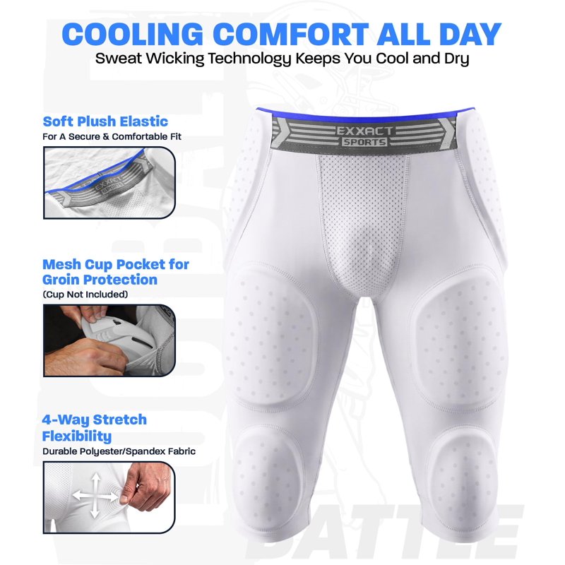 Youth Football Girdle with 7-Pad Protection, Cup Pocket & Compression Fit