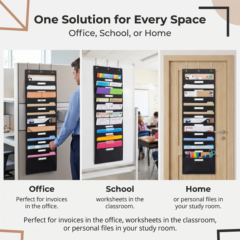 10-Tier Wall Mount File Organizer for Office & Classroom - Heavy Duty Vertical Storage