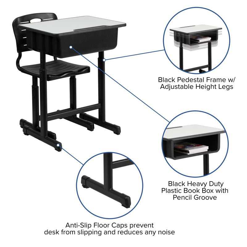Adjustable Student Desk and Chair Set with Book Box - Classroom Furniture
