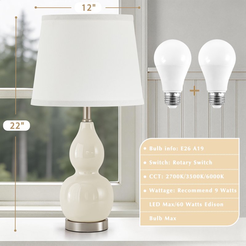 Set of 2 Adjustable Gourd Ceramic Table Lamps for Bedroom Living Room Nightstand