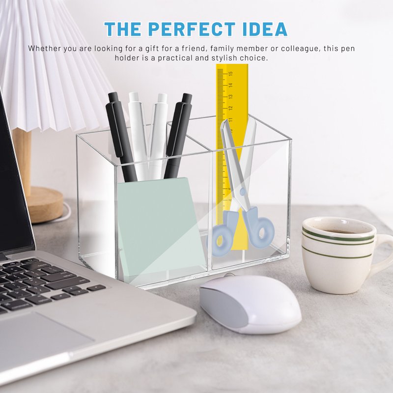 Clear Acrylic Pen & Makeup Brush Organizer with Multiple Compartments for Desk and Home