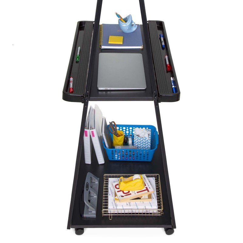 Mobile Double-Sided Magnetic Whiteboard on Wheels - 74 Inch Tall Portable Dry Erase Board with Storage Shelves