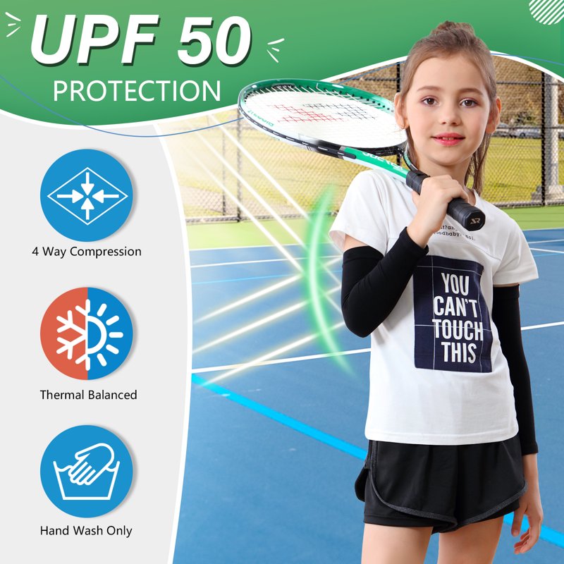 Kids Compression Arm Sleeves 4 Pairs for Sports Sun Protection Youth Boys Girls