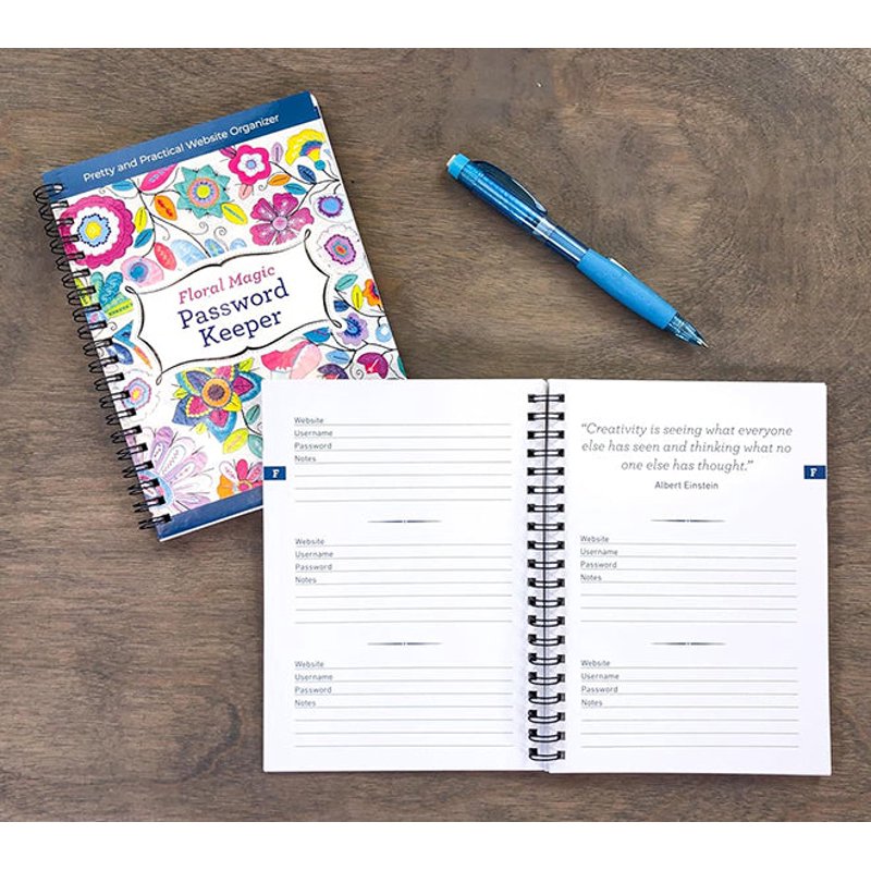 Spiral Password Keeper Organizer with Floral Design - Office & Stationery