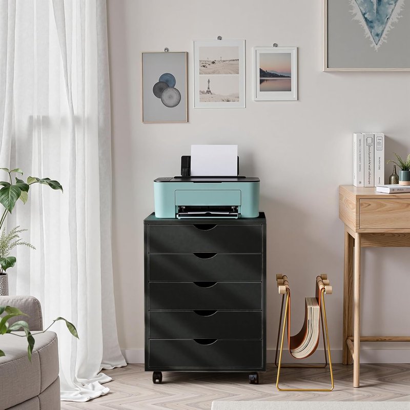 Mobile File Cabinet with 5 Drawers and Wheels - Under Desk Storage Organizer for Home Office