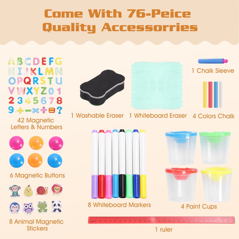 Wooden Art Easel with Double-Sided Chalkboard & Whiteboard - Adjustable & Foldable Art Stand with Accessories