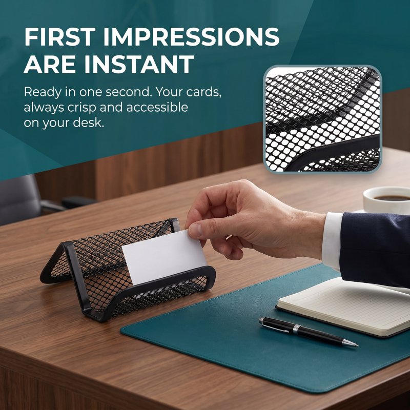 Metal Mesh Business Card Holder 2 Pack - Desktop Organizer for Office & Networking