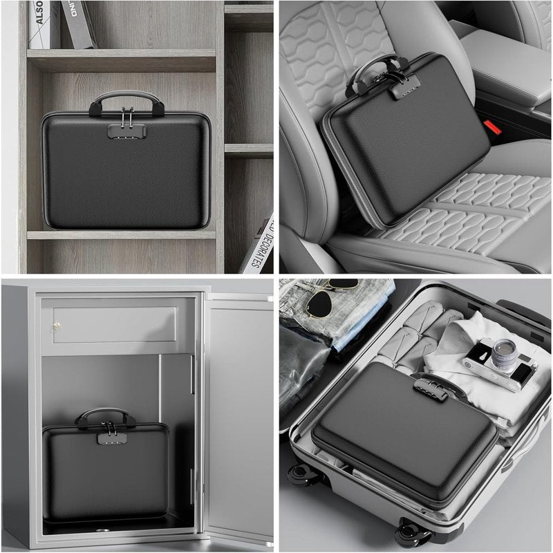 Fireproof Water-Resistant Document Organizer with Lock, 13 Pockets, Hard Shell Case