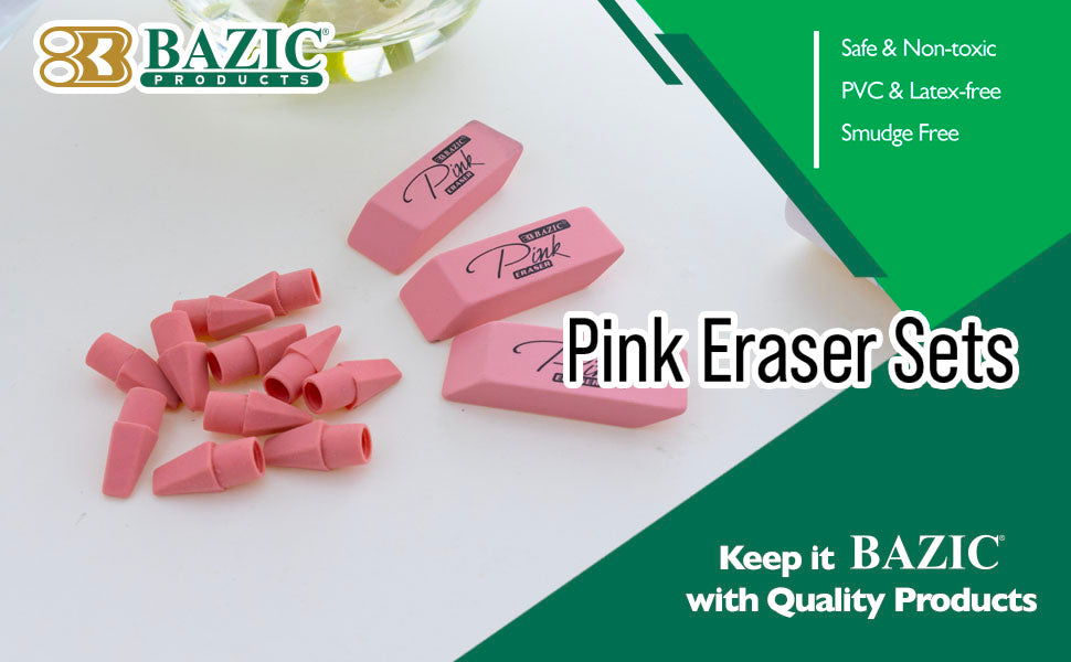 Pink Erasers & Pencil Top Caps Set - Latex-Free Classroom Supplies