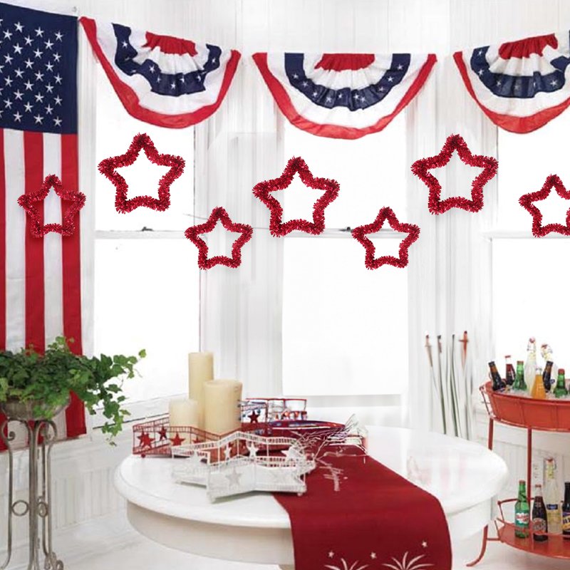 Patriotic Star Tinsel Wreath for 4th of July Independence Day Wall & Door Decor