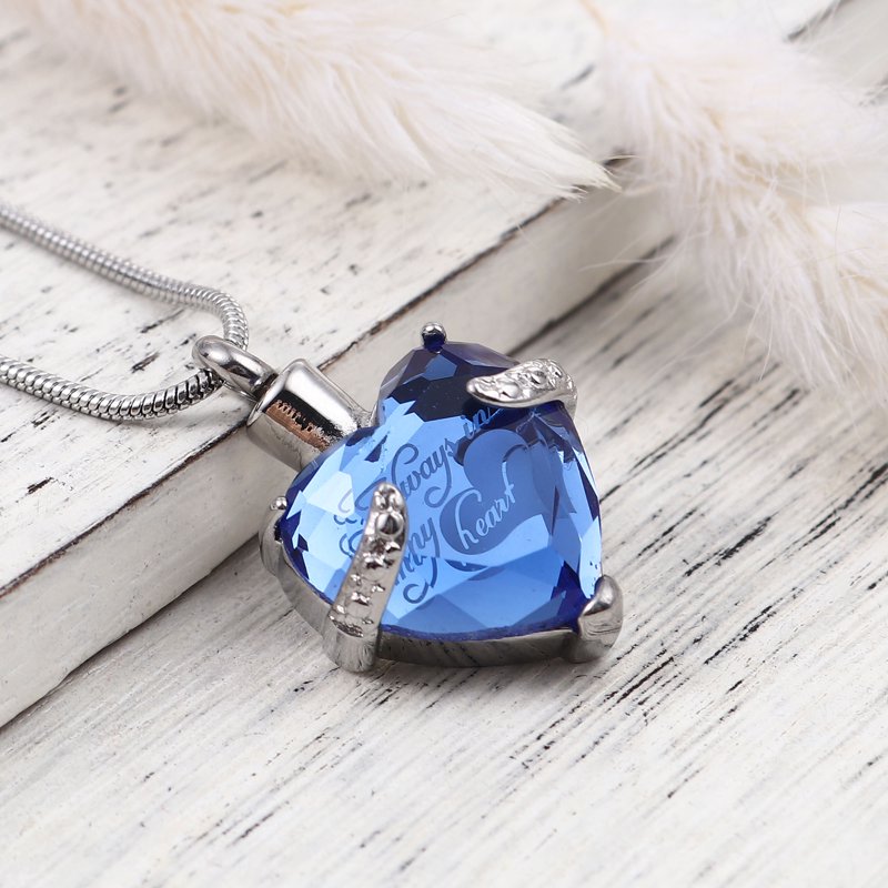 Heart Cremation Necklace with Rhinestones - Memorial Jewelry for Ashes & Remembrance