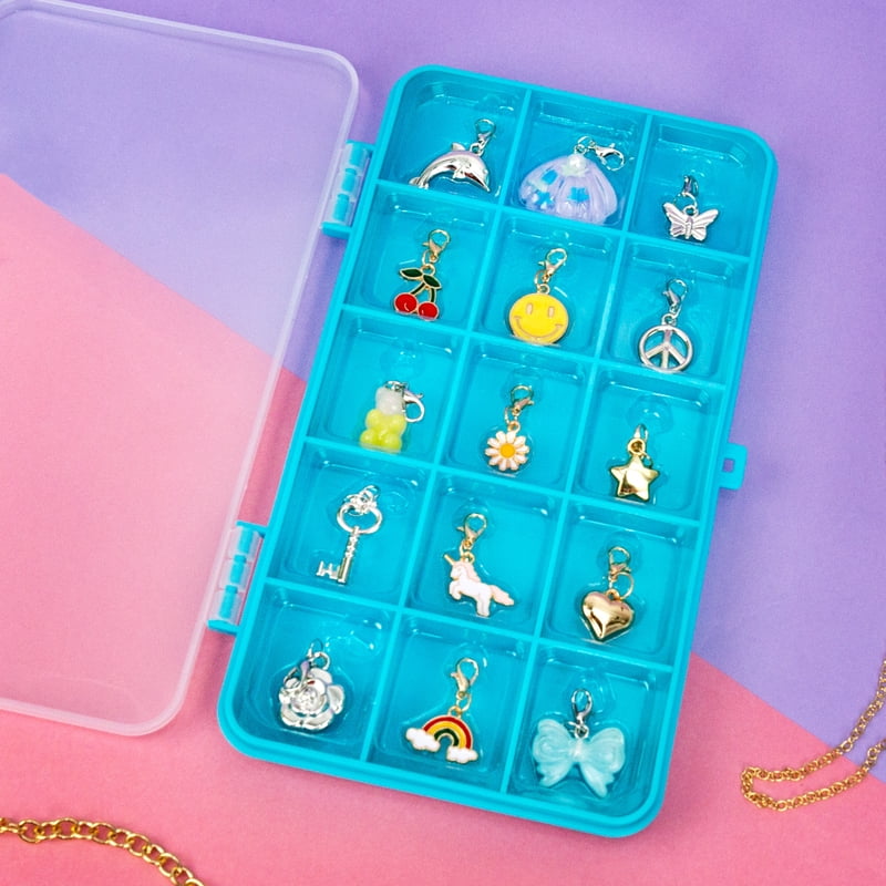 Multicolor Charm Jewelry Kit for Kids Ages 6+ with 15 Interchangeable Charms and Gold Chain