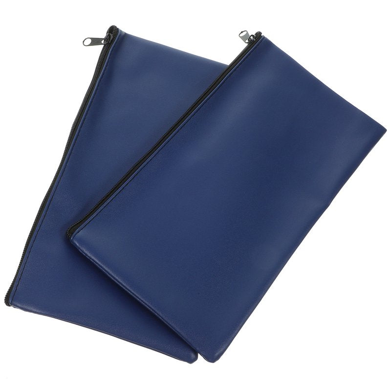 2-Pack Zippered Money Bags for Cash and Document Storage - PU Leather