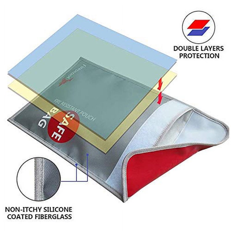 Fireproof Waterproof Document Bag 15x11 Inch Fire Resistant Money Safe Pouch