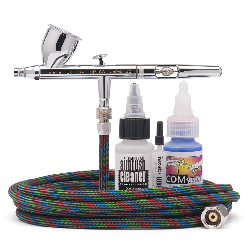 Iwata Eclipse HP-CS Airbrush Set with Hose Cleaner and Paint - Versatile Creative Tool