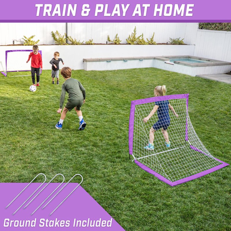 GoSports 4 ft x 3 ft Pop-Up Soccer Goals Set for Kids - Pack of 2, Purple